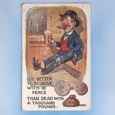 Comic Postcard 1930 Pub Bar Pumps Beer Cigar Alive Dead 1000 Donald McGill