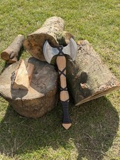 Handmade Double-sided Steel Axe with Leather Handle and Sheath 