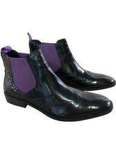 Joe Browns London Men's Chelsea Boots UK Size 10 Leather Black Brogue Finish