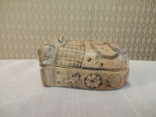 Hippopotamus Figurine Stone Box Hippo Hand Carved Animal Sculpture Box