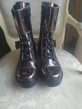 DKNY gloss dark silver combat boots, size 6.5