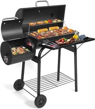 Charcoal BBQ Grill With Offset Smoker: Large Oil Drum Barbecue Barrel Grill For