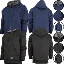 Mens Crosshatch Sherpa Fleece Fur Lined Hoodie Jacket Hooded Zip Top Sweatshirt