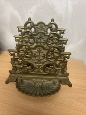 antique/vintage brass letter rack/holder with shell paper clip tray - Baroque