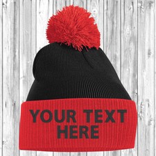 Personalised Two Tone Pom Pom Beanie Bobble Hat With Name Slogan Personalised