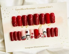 Betty Boop Red Glitter And Crystal Handmade No Size Required Press On Nail Set