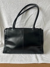 Vintage Black Leather Radley Handbag with striped lining pre-owned