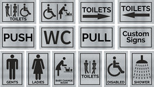 Aluminium Toilet Door Sign Male Female Disabled Baby Change Brushed Silver Sign