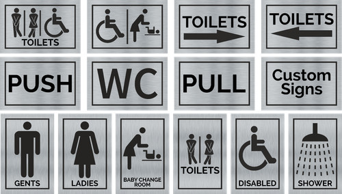 Aluminium toilet door - aluminium, sign