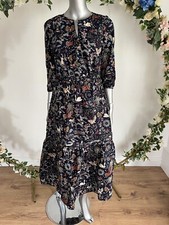 JOULES Lyla Dress Midi Womens Size 10 Navy Animal Tiered NEW FREEPOST OZ53