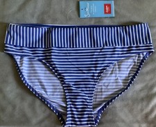 Cotton Traders Nautical Dark Blue wiv White Stripe Bikini Bottoms Size 16 - BNWT
