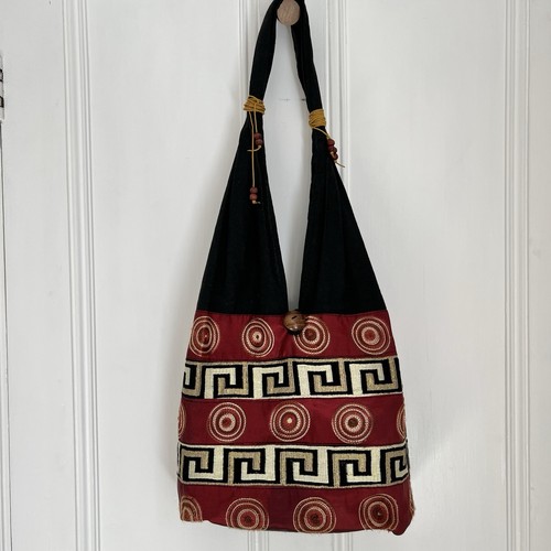 Crimson red embroidered boho - red,