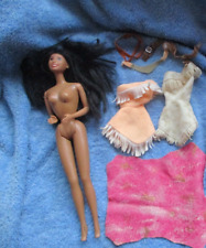 Pocahontas red indian Barbie doll vintage black hair ethnic brown dress belt top
