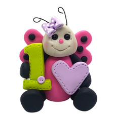 Bug #1 Pink & Black Baby Babies Cake Topper Handmade Polymer Clay Birthday Cute