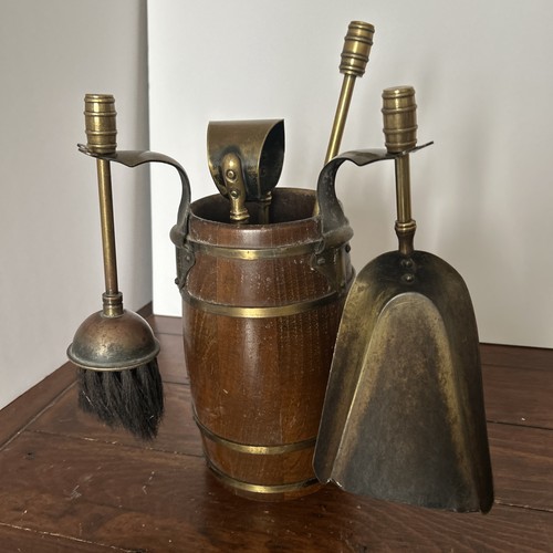 Vintage brass and oak fire - oak,