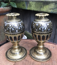 Antique signed Anglo Indian vases hookah bases inlaid coconut brass silver inlay