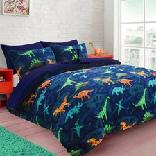 KIDS DINOSAUR BLUE BEDDING SET Quilt Soft Duvet Cover Teddy Fleece Warm Single