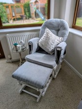 Haywood Reclining Nursing Chair and Footstool - White Wood / Grey 7 recline