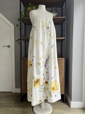 H&M Maxi Dress M 12 14 White Mix Floral Linen Blend Voluminous Adjustable Straps
