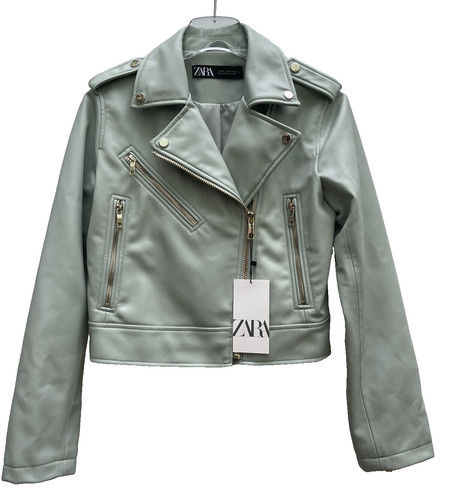 Zara mint faux leather biker - mint,