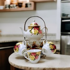 White Ceramic Tea Set Red &