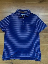 Musto Men's Polo Shirt Blue Stripe Short Sleeve  Size Medium