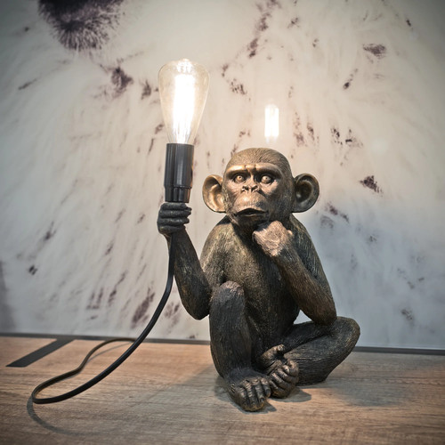 Monkey holding bulb table - table, lamp