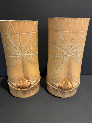 Vintage hand carved bamboo - carved,