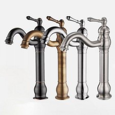 Antique Brass Swivel High Rise Basin Vessel Tap Monobloc Kitchen Sink Mixer Taps