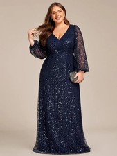 Ever Pretty Navy Sequins Long Maxi Prom Ball Gown Evening Party Dress Size 16-18
