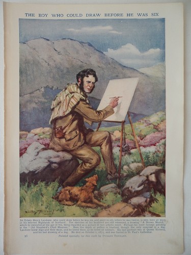 Antique colour print landseer - colour,