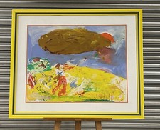 Fabulous Large Watercolour  Golfer/Airship By the Dutch Artist Jan Van Diemen