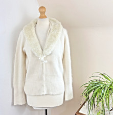 Marks & Spencer M&S Cardigan Fit 14-16 Soft Angora Wool Faux Fur Collar Luxury