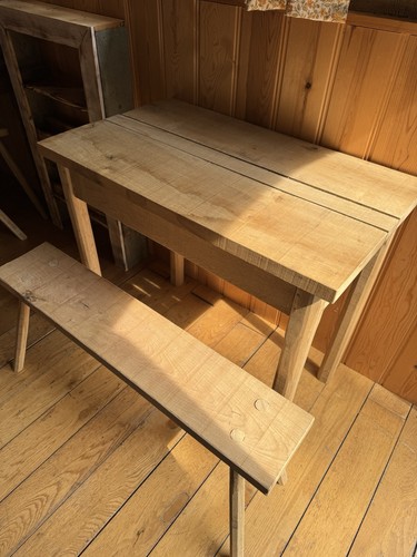 Solid oak desk and stool - solid,