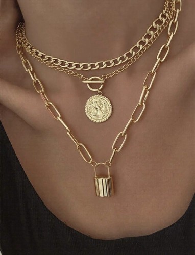 3pcs gold tone - gold, layered