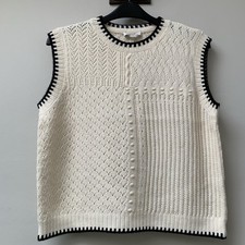 M&S Knit Sweater Vest Tank Top Size Large Cream Whipstitch Open Knit NWOT