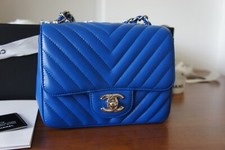 Chanel Caviar Chevron Square Mini flap bag - Blue With Silver Hardware