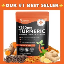 Turmeric Curcumin Tablets 7,260mg + Ginger + Black Pepper - 120 Tablets UK Made