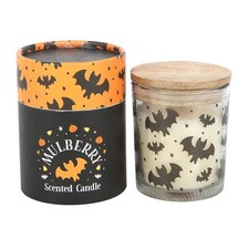 LONG BURN BAT PRINT MULBERRY SCENTED GLASS JAR CANDLE BN, FREE UK POST, 86925
