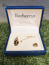 Burberrys London Novelty Golf Bag Tie Pin Badge Chain Gold Tone Vintage England