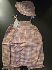 girls 4-5 years spanish Check Hat Romper Dungaree Playsuit set Outfit Next Day