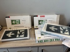 3 x New Channel Emergency Exit Sign wall mounted 2 x manual test 1 x self test