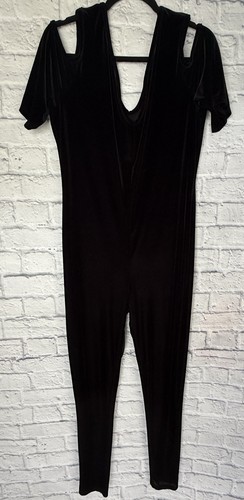 Vtg y2k black velvet jumpsuit - y2k,