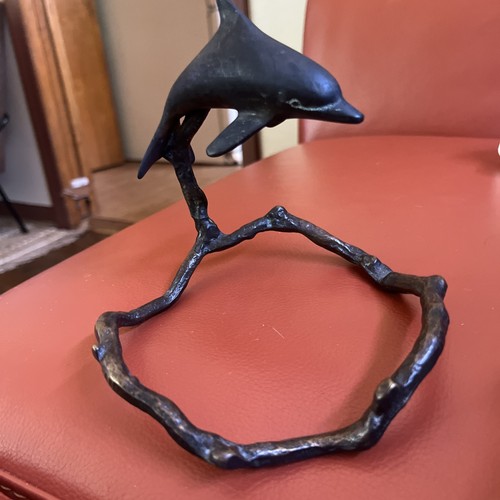 Bronze dolphin sculpture - bronze,