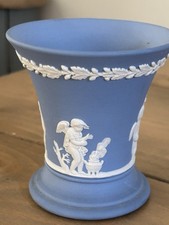 Small Wedgwood Jasperware Blue White Posy Vase Flower Urn Cherubs 