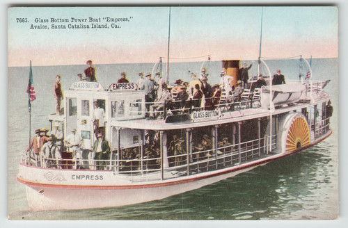 Postcard glass bottom - glass, boat