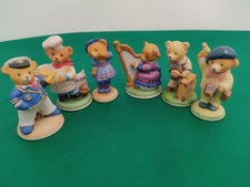 Joblot of 6 FINE PORCELAIN TEDDY BEARS" figurines. By The Franklin Mint 1986.