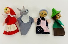 Vintage Finger Puppets Wooden Heads 4" Red Riding Hood Wolf Grandma Woodsman