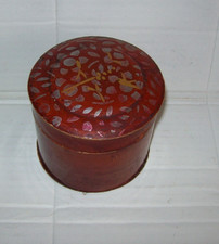 Vintage Paper Mache Round lidded pot design on lid  used