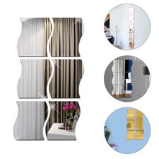  6/12pcs Glass Mirror Tiles 12X10cm Wavy Self Adhesive Stick On Panels DIY